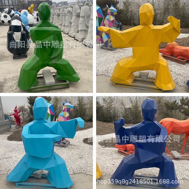 不锈钢太极人物雕塑铁艺剪影几何运动员体育竞技口袋公园城市广场