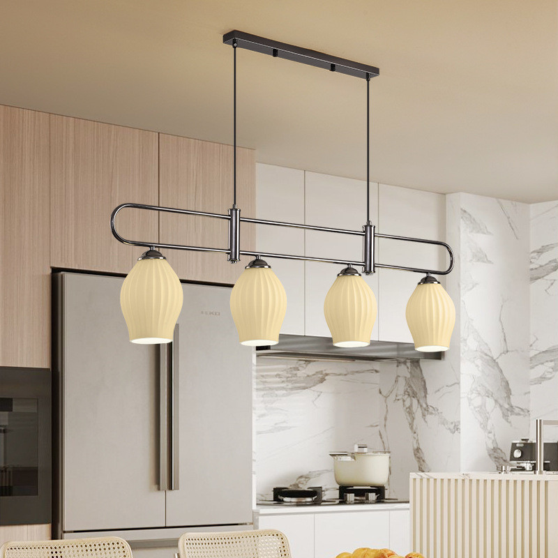 热销现代莹家居宅寂风餐厅长条吊灯法式通创意蒜头条纹玻璃罩吧台