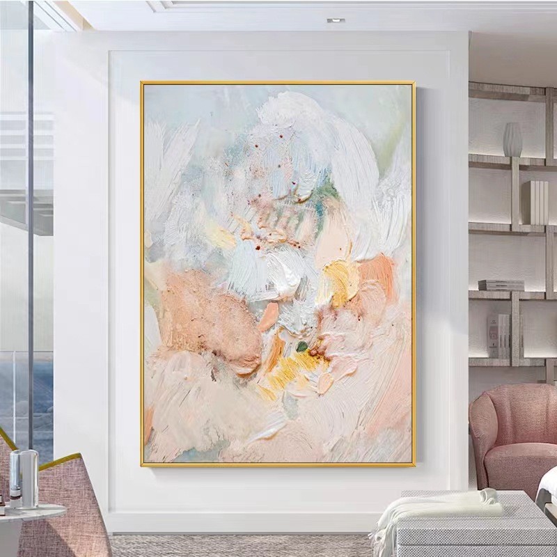 纯手绘抽象色块肌理油画现代落地画客厅玄关入户挂画大尺寸装饰画图片
