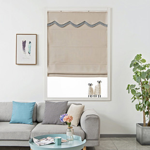 70yf杭州遮光手拉棉麻素色双层布定做升降房客卷帘简约书罗马帘