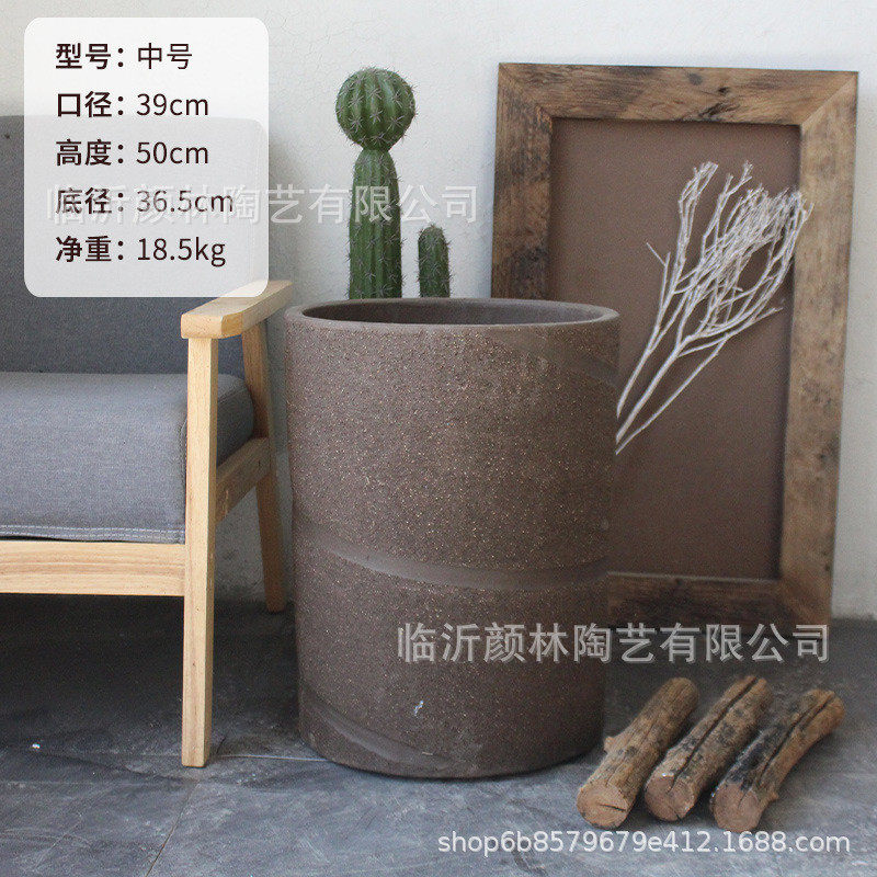 景观盆螺纹盆绿植盆加高大盆陶土盆深款花盆大花盆紫砂花盆粗陶盆