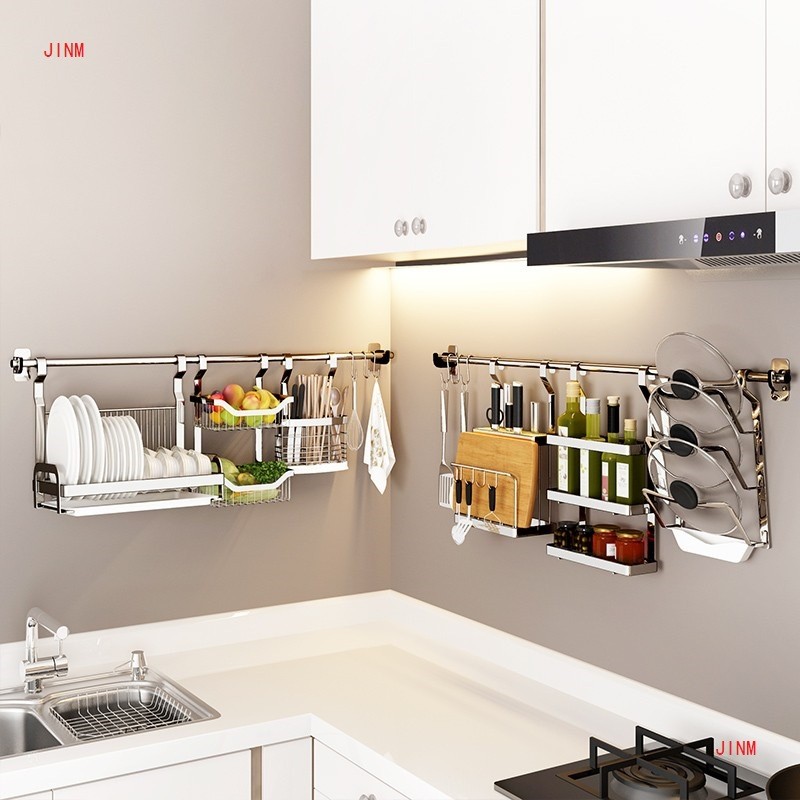 热销厨房置物架加厚挂杆304不锈钢碗碟碗架沥水架多功能壁挂式收