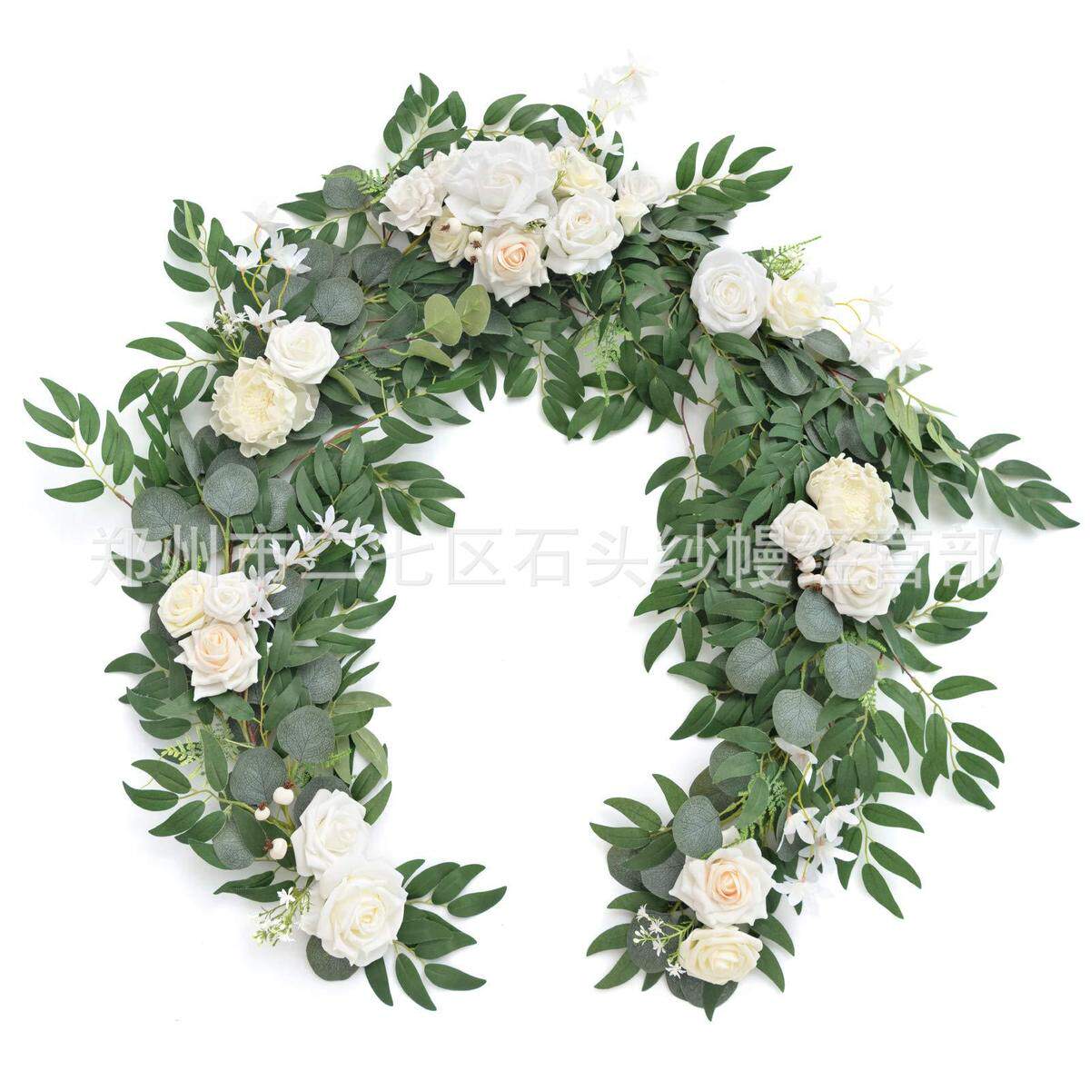 热卖批发仿真玫瑰桉树花藤条婚礼桌椅装饰花藤厂家尤加利