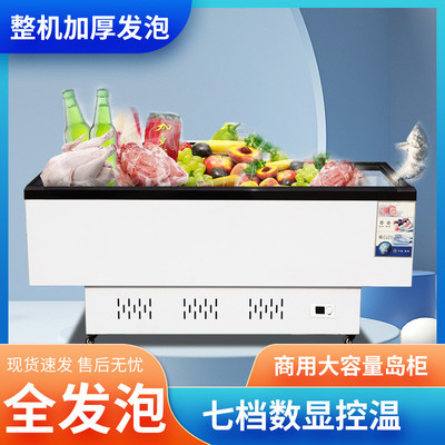 卧式冰柜商用大容量冷柜冰箱冷藏展示柜保鲜冷冻两用透明玻璃岛柜