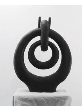 软装木质现代侘寂风瓶黑色碳烧木花粗糙器物摆件样板房酒店售楼部