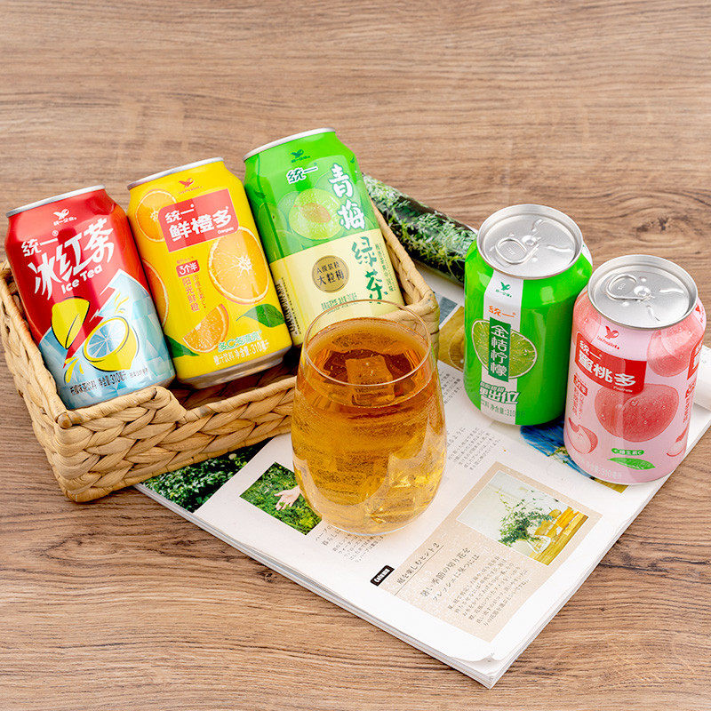 新日期统一鲜橙多橙汁金橘柠檬青梅绿茶蜜桃汁易拉罐饮料310ML*24