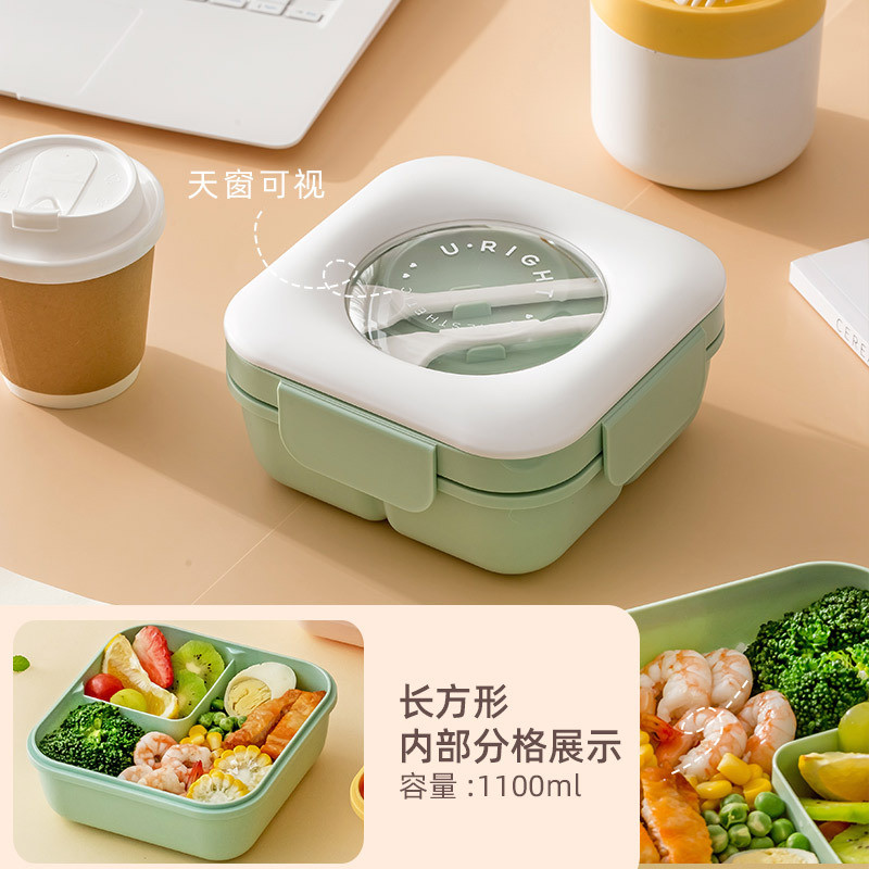 学生日式分格饭盒含叉勺可微波炉加热大容量午餐便当盒食堂便携餐