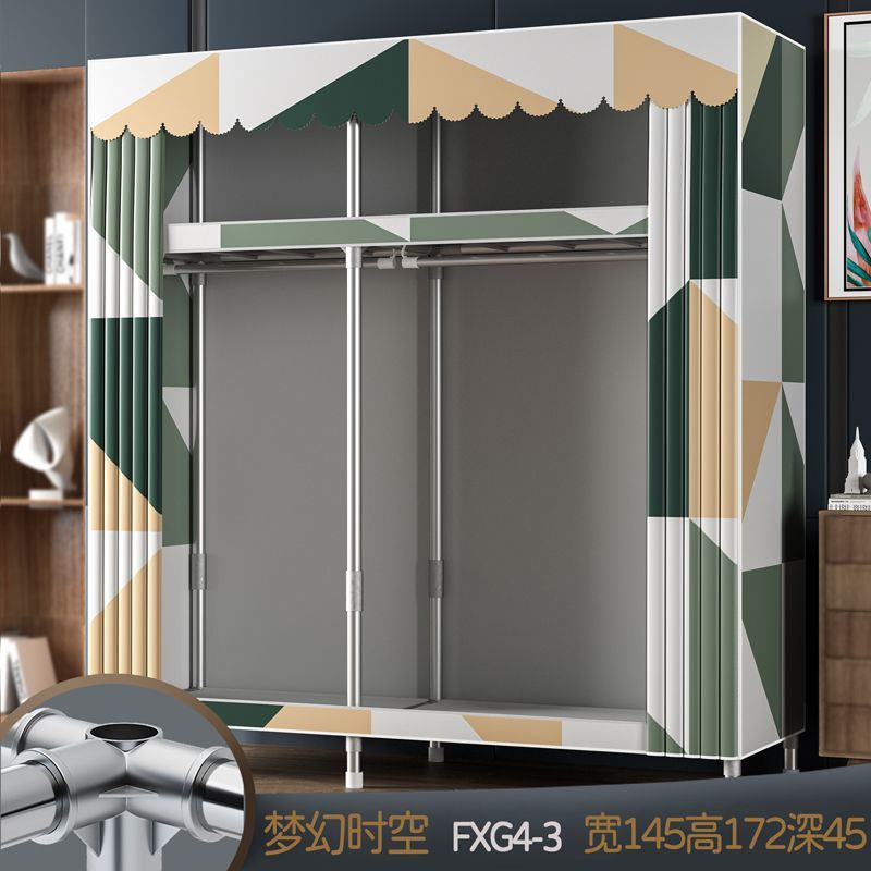 热销衣柜家用卧室简易布衣柜全钢架加粗加厚组装钢管现代简约出租