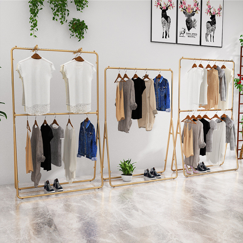 北欧铁艺服装架男女装服装店落地式展示架子现代简约中岛架组合