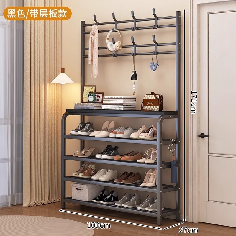 家用衣架鞋架一体落地挂衣架卧室出租房多功能简易多层鞋架用鞋柜