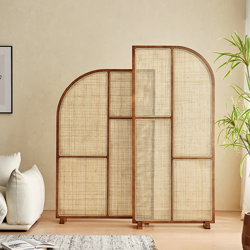 日式实木藤编屏风组合小户型客厅创意隔断墙可移动新中式禅意座屏
