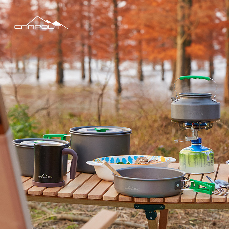CAMPOUT户外露营锅具3-5人套锅装备茶壶煎锅便携炊具4件套送餐具