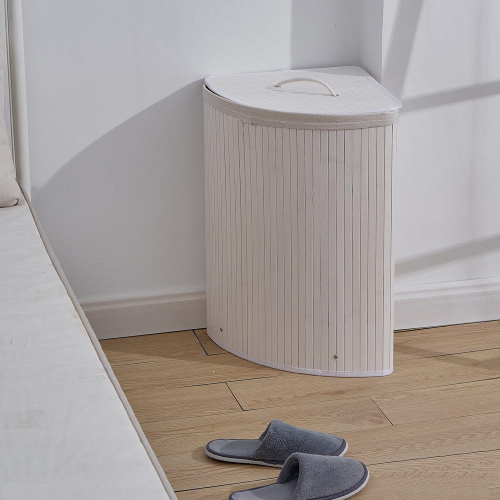 白色竹编折叠三角脏衣篓 酒店毛巾桶浴巾编织收纳筐家用收纳篮,收纳整理,脏衣篮,淘宝优惠券,粉丝福利购,淘宝优惠卷