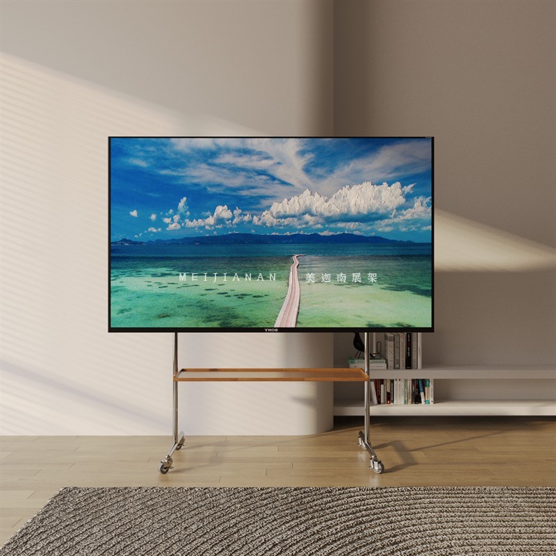 热销小户型不锈钢带轮推车置物架屏幕架子简约风可移动电视架客厅