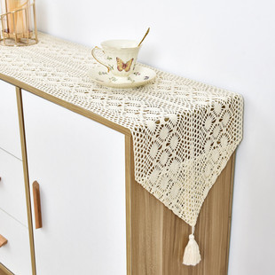 美式乡村镂空桌旗棉线经编钩针餐边柜桌旗餐桌鞋柜电视柜茶几客厅