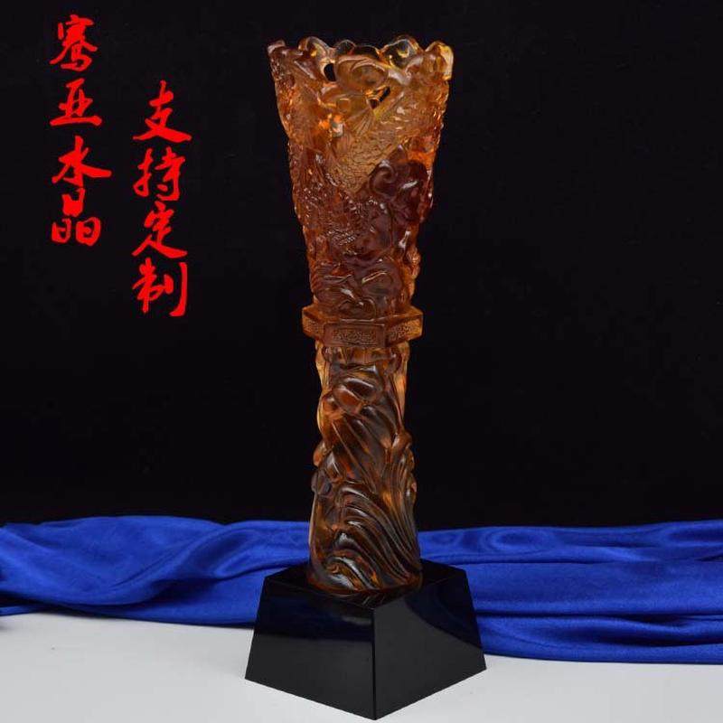 九五之尊琉璃龙柱员工黑水晶底座圆柱工艺品奖牌单位企业奖杯荣休