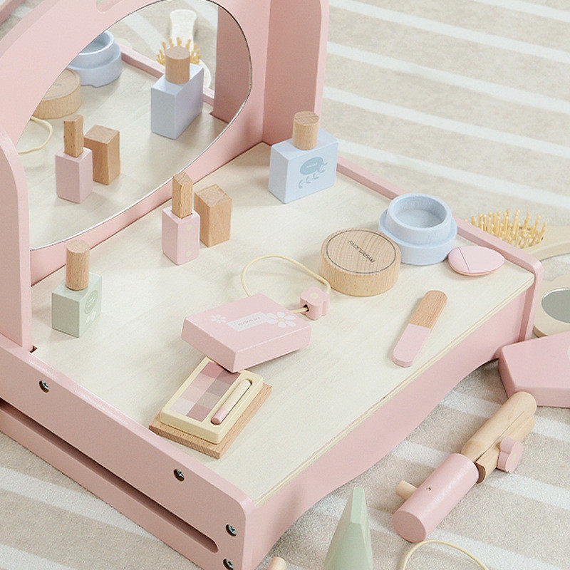 热销木制仿真桌面白桃芝士梳妆台2.0套装女童公主打扮过家家彩妆