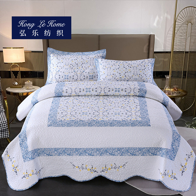 三件套床盖水洗欧式小清新机拼绣花拼接工艺超大床单新款绗缝被