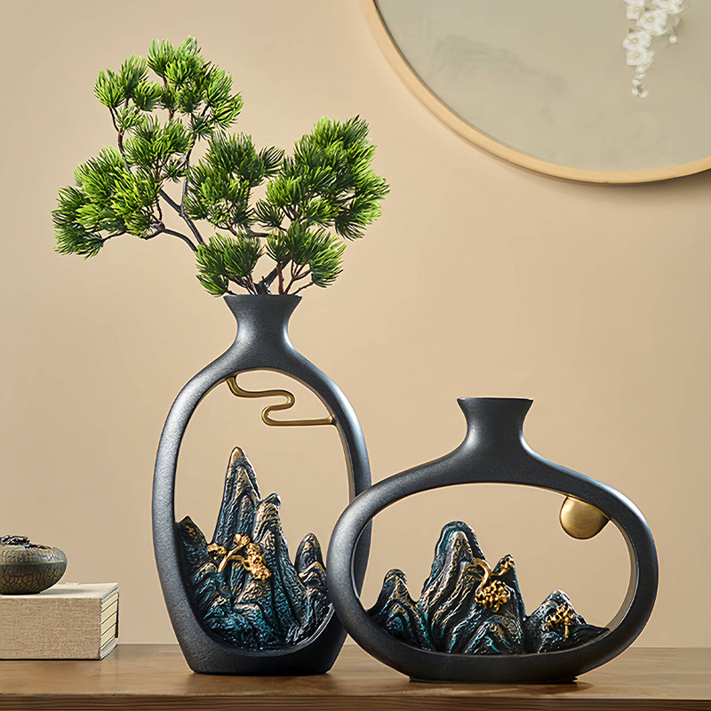 热销新中式摆件办公室客厅酒柜装饰品电视柜博古架家居茶几桌花瓶