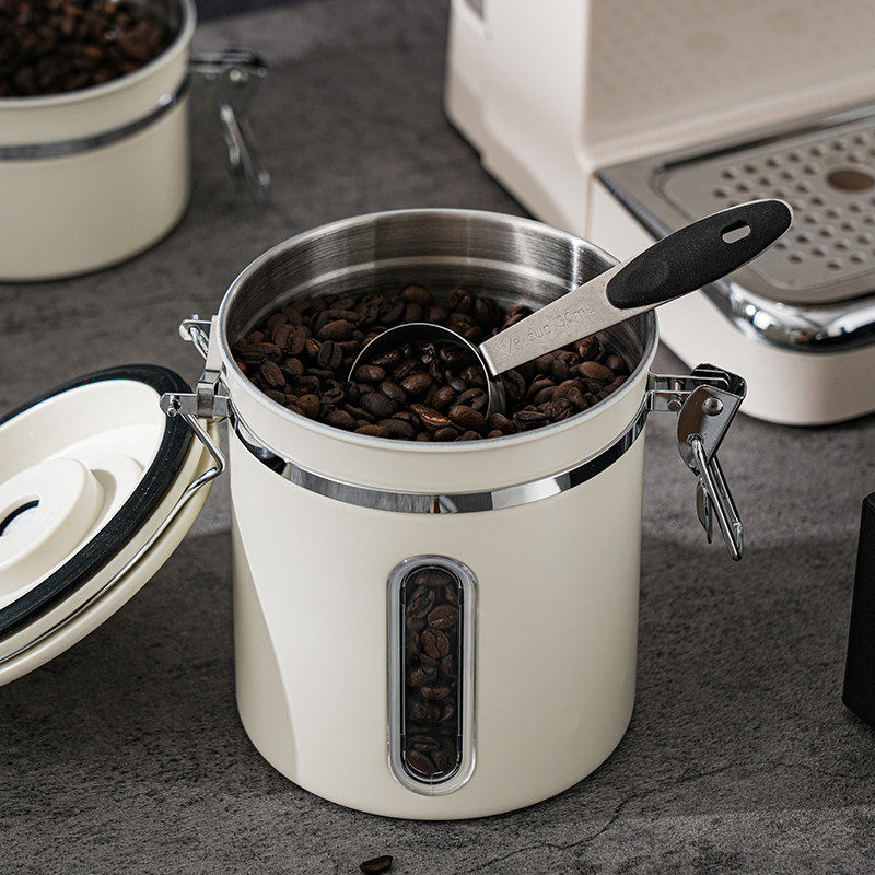 咖啡豆保存罐不锈钢单向排气阀咖啡养豆罐储豆收纳罐咖啡粉密封罐