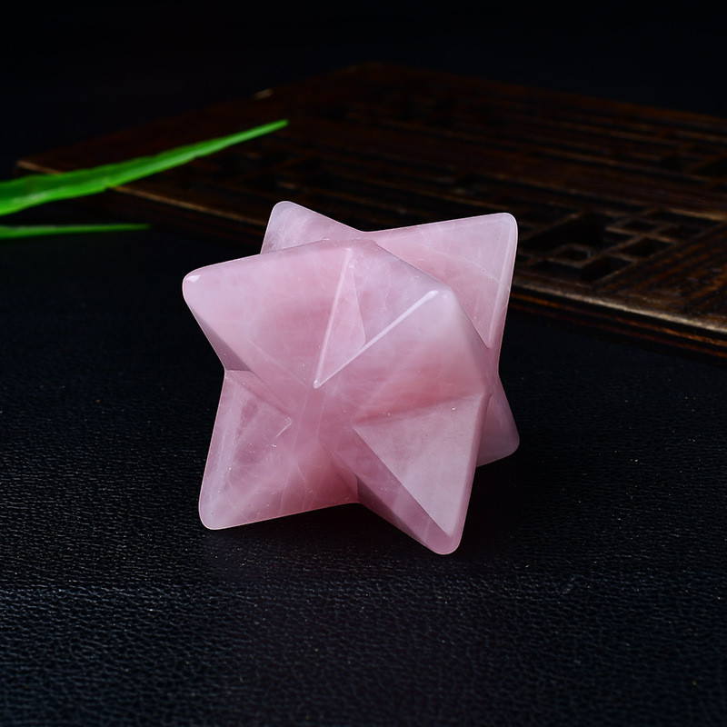 天然白水晶梅尔卡巴摆件粉晶原石大号立体六芒星家居摆设装饰品