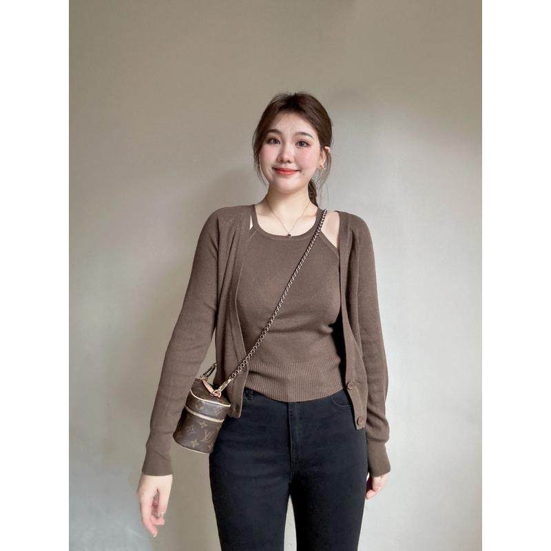 微韩系温柔风开衫秋冬新款无袖内搭小两件套装女,女装/女士精品,大码套装,淘宝优惠券,粉丝福利购,淘宝优惠卷