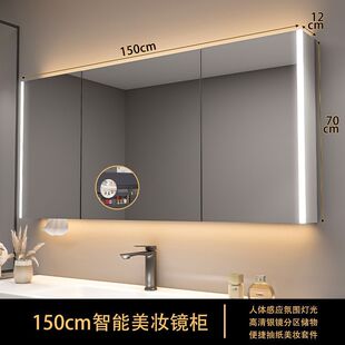带灯浴室智能镜柜单独挂墙式实木除雾卫生间美妆镜子置物柜带收纳