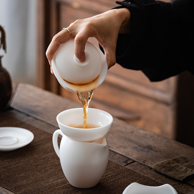 热销德化功夫羊脂玉冰种玉瓷白瓷陶瓷茶具盖碗套组办公家用送礼