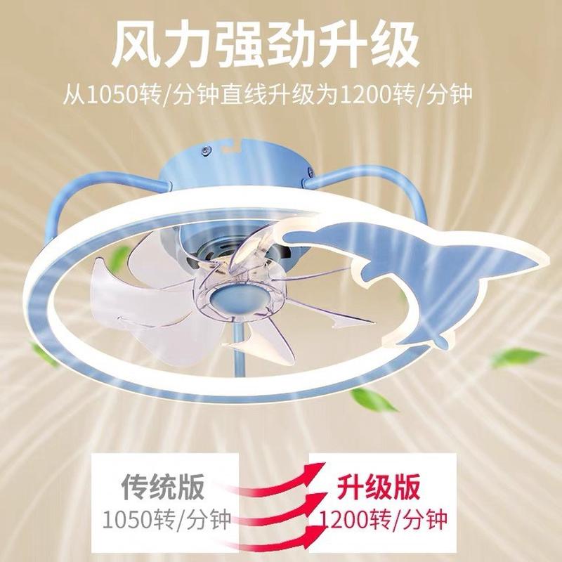 热销吊扇灯风扇灯卧室女孩房儿童房现代简约吸顶电扇灯带风扇一体