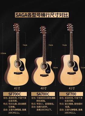 热销【可批发】saga萨伽sf700c吉他初学者入门学生女木吉他板民谣