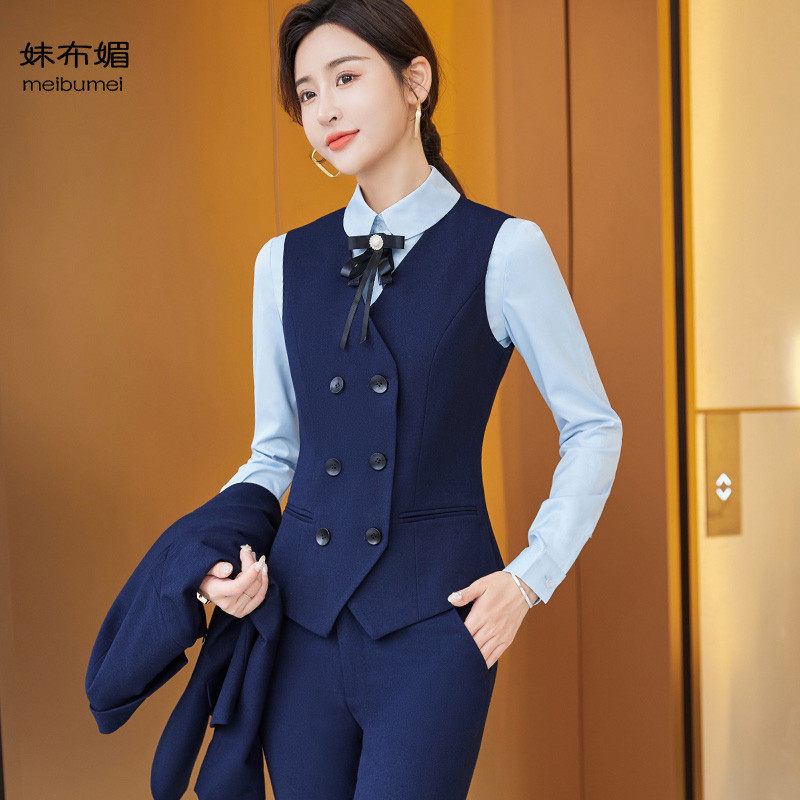 呢料双排扣马甲女短款坎肩工装气质正装职业装套装工作服