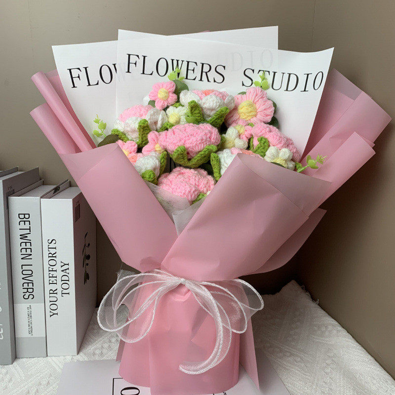 手工钩织毛线毛线成品向日葵花束花仿真花生日女外贸批发