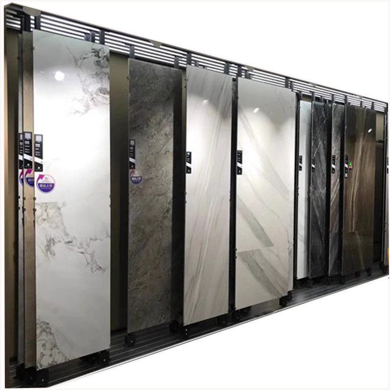 黑色瓷砖推拉展示架陶瓷大板展架宽度可调节伸缩带灯板展架岩铝轨,收纳整理,手办收纳盒,淘宝优惠券,粉丝福利购,淘宝优惠卷