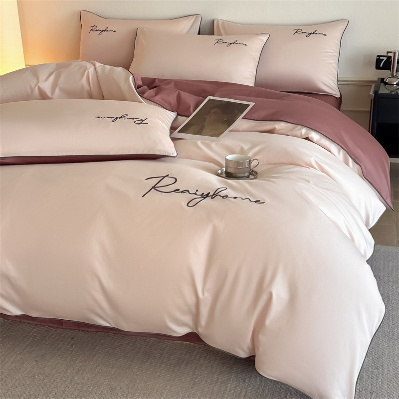 120支长绒棉纯棉四件套全棉刺绣被套床单刺绣高级感床笠款三件套