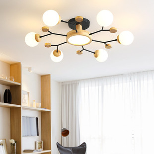 北欧实木客厅吊灯原木风格 现代魔豆网红吊灯具 书房卧室led灯日式