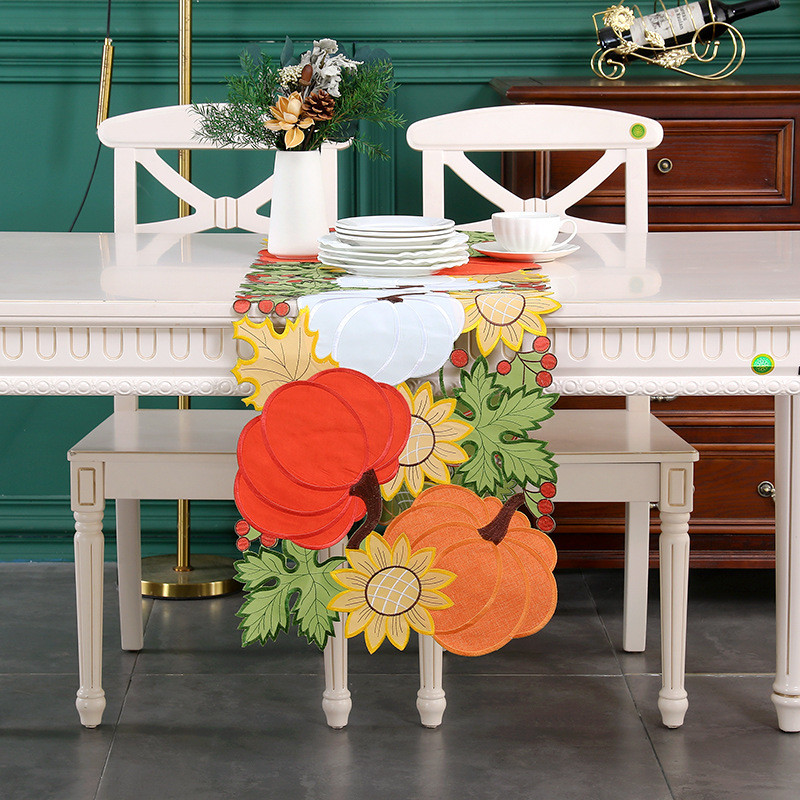 秋天南瓜感恩节长条餐桌装饰桌布桌旗桌巾丰收南瓜桌旗