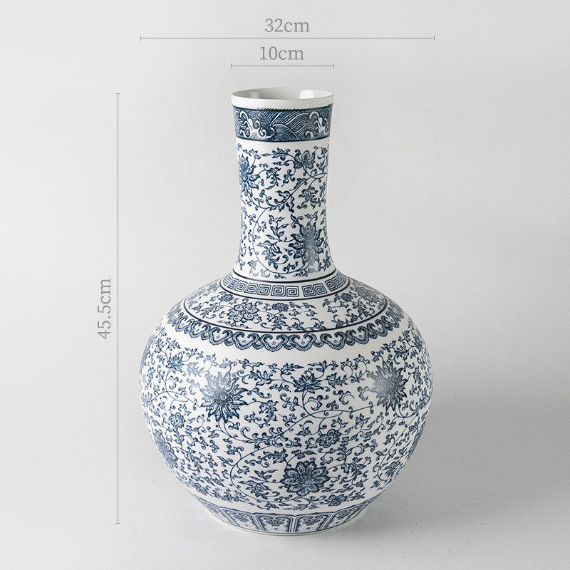 青花瓷中式特大花艺客厅桌面装饰花瓶摆件插花陶瓷器皿日式花道