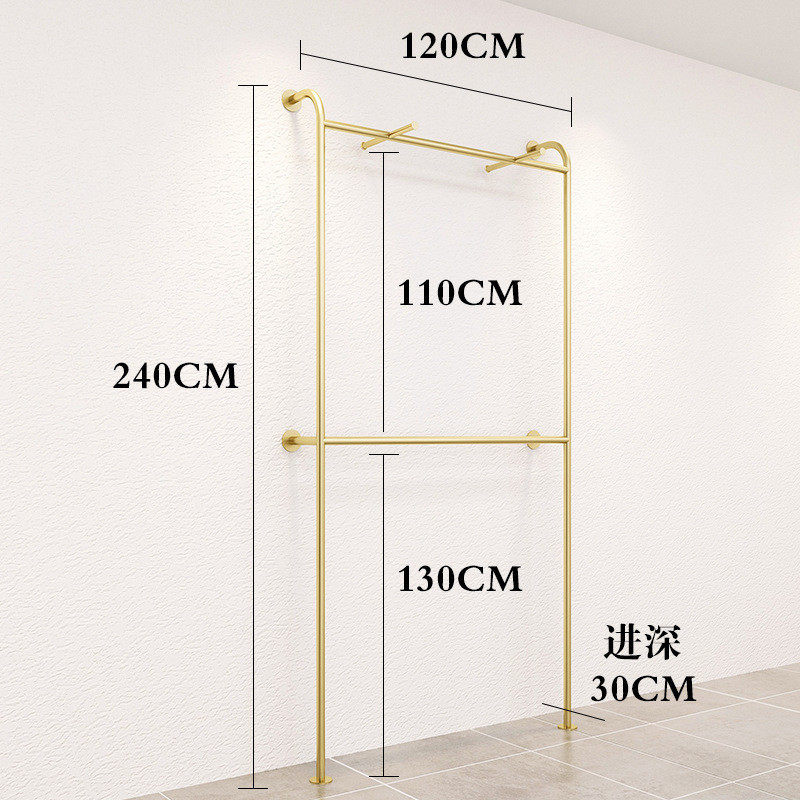 纳米金挂衣架墙展示上服装店金色衣帽架侧挂架直播间壁挂式服装架,收纳整理,置地/升降晾晒衣架,淘宝优惠券,粉丝福利购,淘宝优惠卷