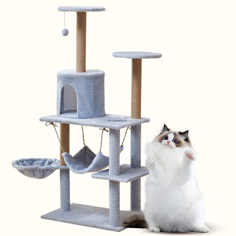 热销猫爬架多层架子稳固不倒浅蓝色逗猫球耐磨耐抓猫爬架毛绒制品