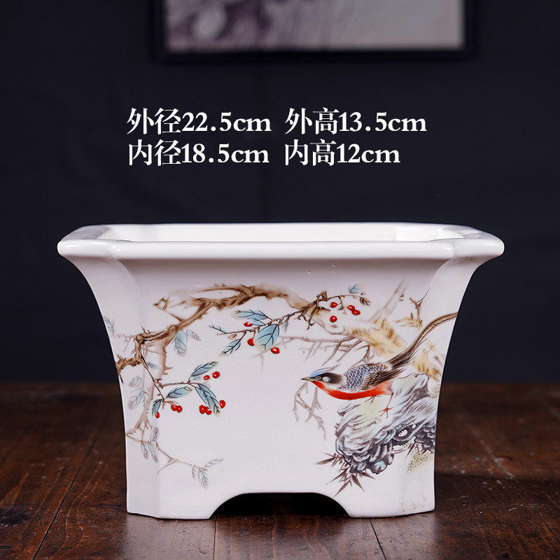 花盆陶瓷绿植盆栽大号四方六方形贴画彩绘花盆室内批发盆北欧简约