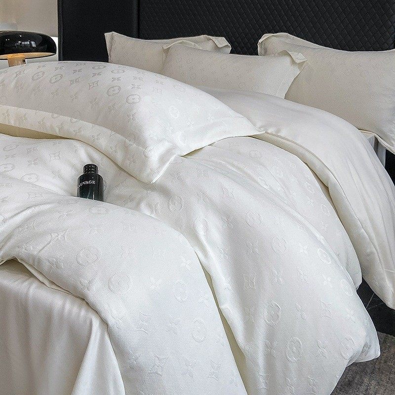 轻奢被套提花四件套加厚全棉磨毛双层纱水洗贡缎床单床笠床上用品
