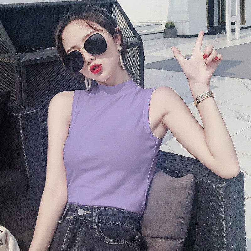 紫色短款小女外穿半高领纯棉内搭打底无袖t恤心机坎肩春,女装/女士精品,背心吊带,淘宝优惠券,粉丝福利购,淘宝优惠卷
