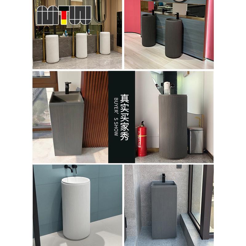 热销x6ro批发艺术立柱盆地台洗手池石材圆柱洗手台一体阳台户外落
