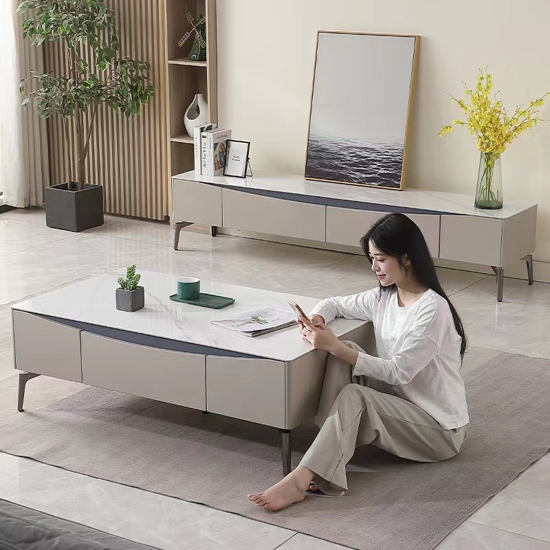 热销岩风电视柜茶几组合现代简约小户型客厅新款意式轻奢板网红地