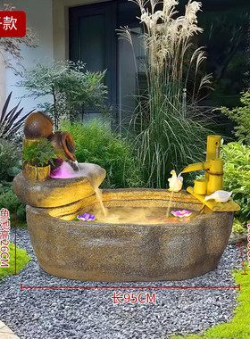 新中式景观假山流水喷泉庭院花园阳台户外水车轮招财鱼池造景摆件