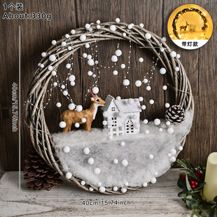 梦幻圣诞藤圈花环挂件松针仿真麋鹿门挂橱窗新品花环装饰品