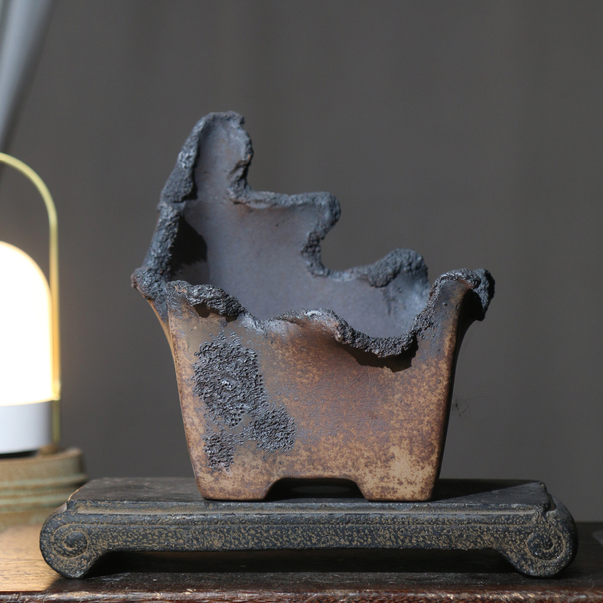 创意月亮盆异形盆柴烧盆悬崖盆紫砂花盆园艺手工盆景盆南蛮盆