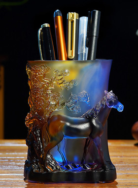 琉璃笔筒摆件生肖马到功成送领导礼物办公室高档实用商务礼品