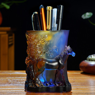 琉璃笔筒摆件生肖马到功成送领导礼物办公室高档实用商务礼品