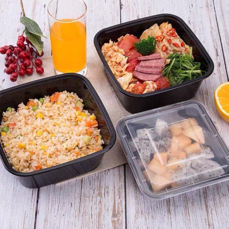 热销美式一次性餐盒外卖打包盒650ml加厚1000ml塑料便当盒正方形7